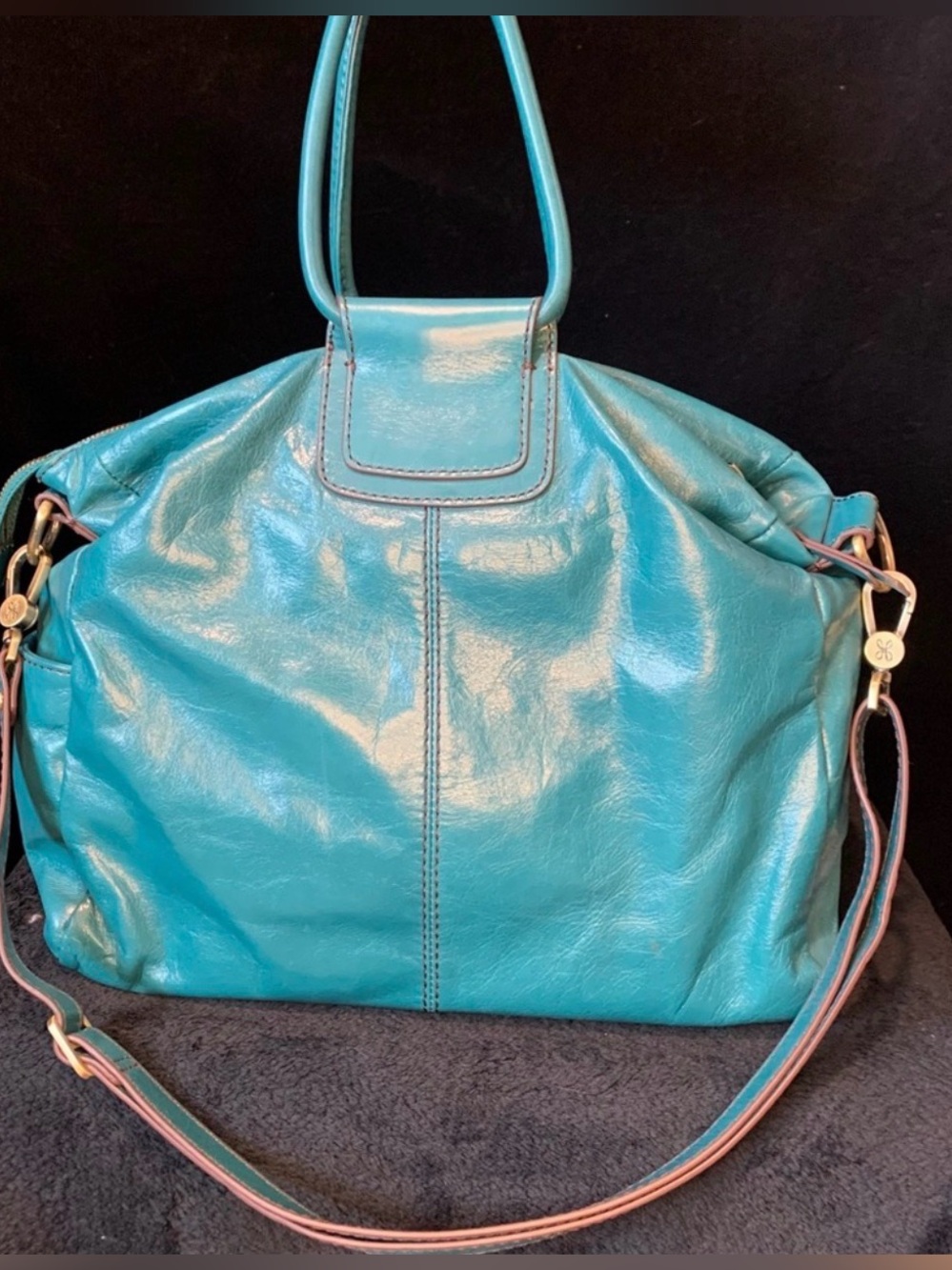 HOBO brand Large Satchel Turquoise Women's Tote Bag with Patterned Lining